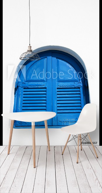 Image de Window with blue shutters against a white wall on the island of Santorini Greece Europe